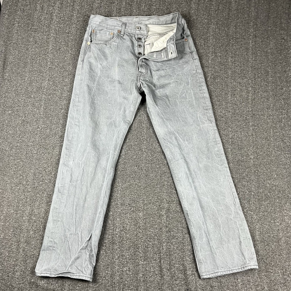 Levis 501 Jeans Mens 33x32‎ Gray Acid Wash Button Fly Straight Leg W30" L30"
